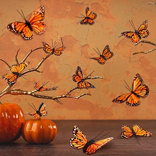 24 Pcs Monarch Butterfly Decorations Artificial Floral Picks with Wire for Wall and Vase