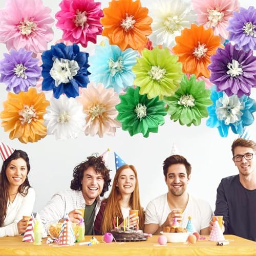 12pcs White Paper Flowers Pom Poms Decorations DIY Art Craft for Wedding Party Birthday Baby Shower