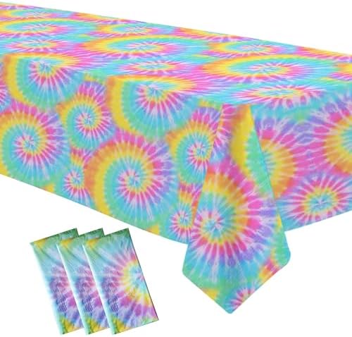 Tie Dye Tablecloth Set - 3 Pack for Birthday Parties