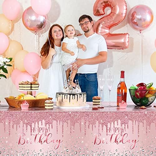 3 Pcs Pink Rose Gold Glitter Tablecloths for Parties