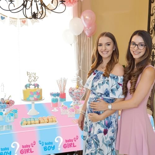 4Pcs Gender Reveal Tablecloth - Pink Blue Rectangular Table Cover for Baby Shower Decorations