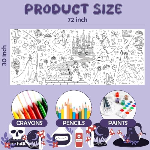 Witch Coloring Poster Tablecloth - 30x72 Inches Halloween Decor