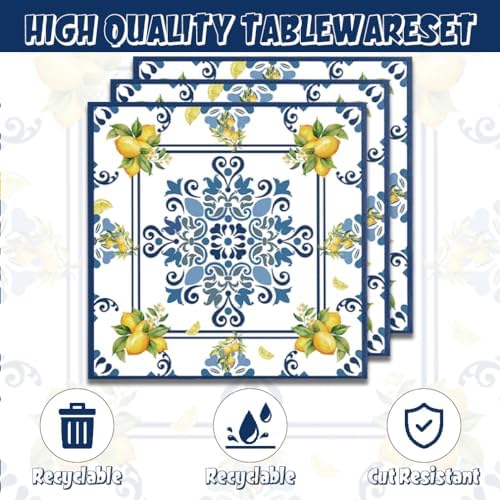 Capri Lemon Party Plates and Napkins 40 PCS