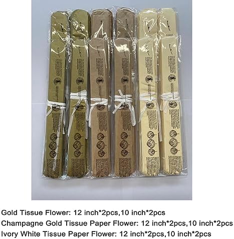 Gold Champagne Gold and Ivory White Tissue Pom Poms 12pc