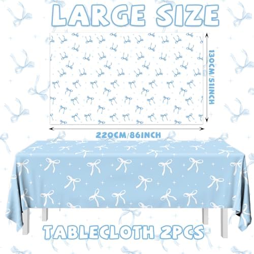 HAKOTI 2Pcs Blue Bow Tablecloth for Themed Parties