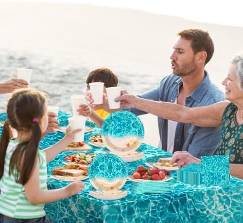 Summer Beach Party Supplies 98PCS Ocean Waves Tableware Set for 24 Guests