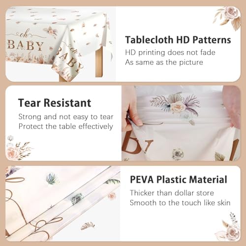 3Pcs Boho Baby Shower Tablecloths Floral Oh Baby Set
