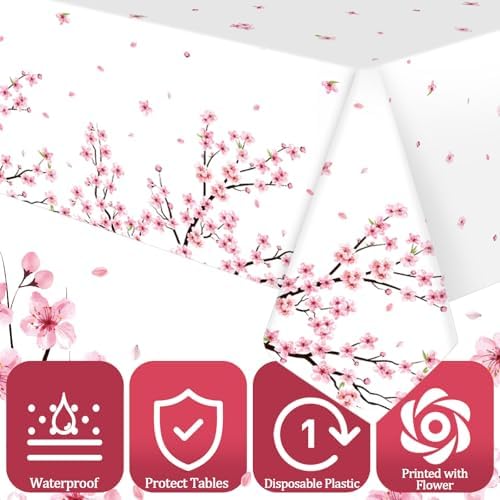 Ganeen 3 Pcs Cherry Blossom Table Covers for Parties and Decorations