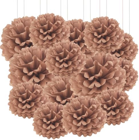 Qimoo 20pcs Coffee Paper Pom Poms Decorations