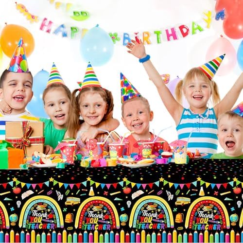 2PCS Thank You Teacher Tablecloths 87x51 Plastic Covers for School Events