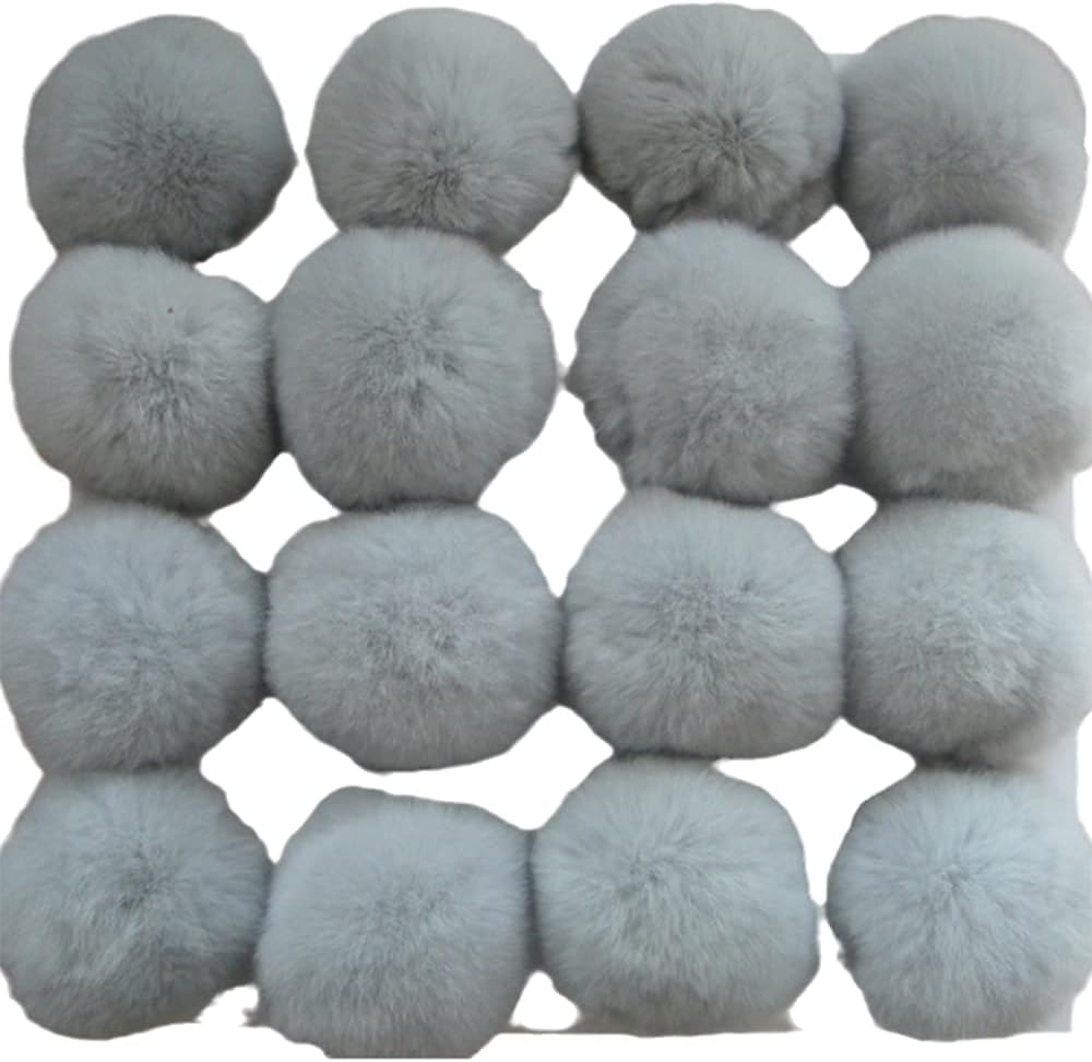 8cm Real Fur Pompons 16pcs Light Grey