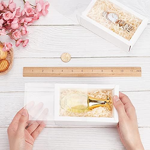 BENECREAT 12 Pack White Rectangle Drawer Kraft Boxes with PVC Window for Party Favors
