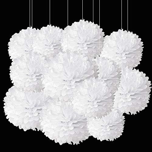 Aimto 12pcs White Paper Pom Poms Decorations for Party Ceiling Wall Hanging
