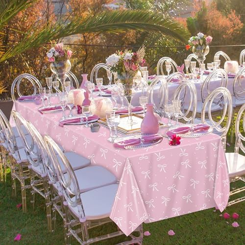 3 Pack Pink Bow Tablecloths for Birthday Parties