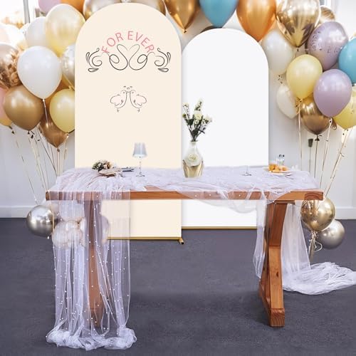 Set of 6 Pearl Table Runner White 10ft Tulle Chiffon