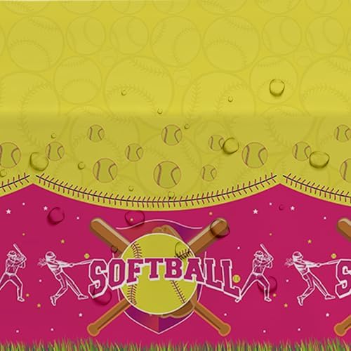 Softball Birthday Tablecloth Set 3 Pcs 54in x 108in