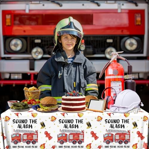 Fire Truck Birthday Tablecloth Set of 3 for 8 Foot Tables