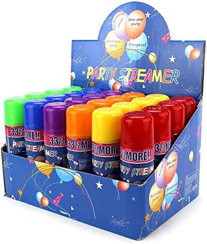 24 Pack Party Streamer Spray String Can for Kids Events