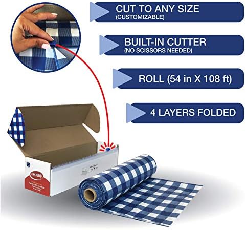 Neatiffy Blue Gingham Tablecloth Roll 54 in x 108 ft