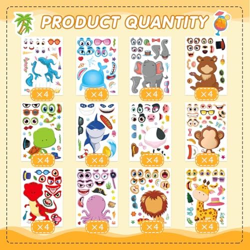 DUJAA 48 Sheets Animal Face Stickers for Kids