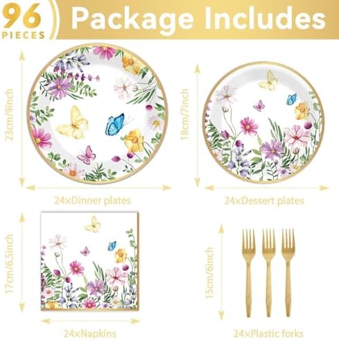 96 Pcs Wildflower Party Decorations for 24 Guests