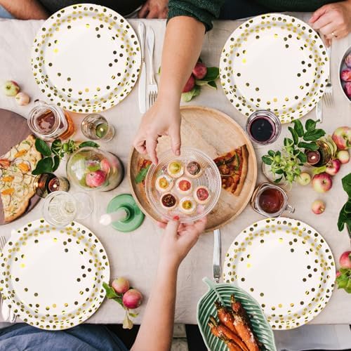 201PCS White Gold Polka Dot Party Supplies for 25 Guests