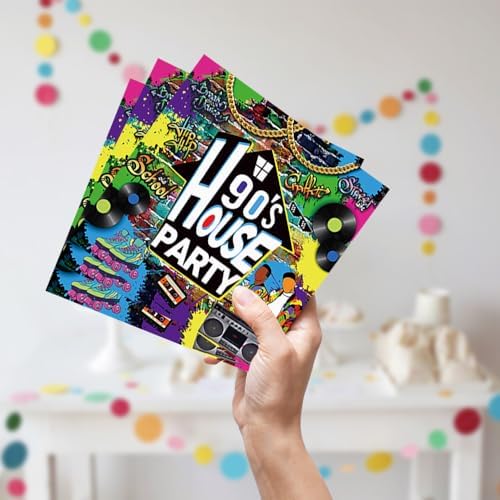 90s House Party Tableware Set 96 Pcs Retro Graffiti Disposable Plates Napkins Forks for 24 Guests