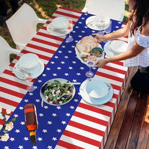 Childom 3 Pack Patriotic Tablecloths 54x108 Inches