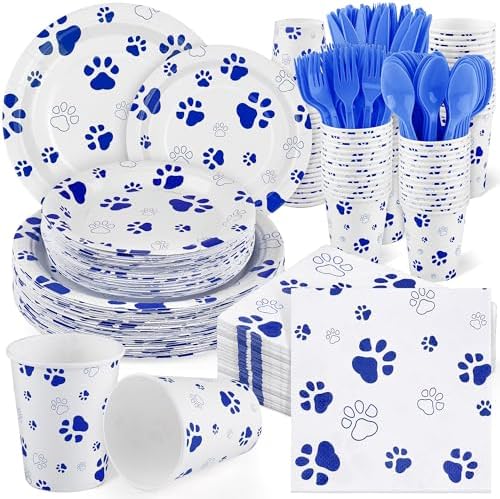 400 Piece Blue Paw Disposable Party Set for Puppies