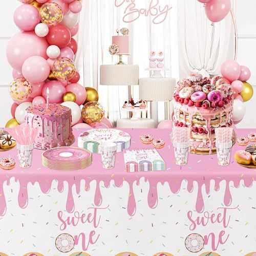 Xigejob Donut Party Tablecloth Decorations - 3 Pack