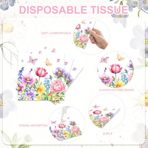 48Pcs Wild Floral Paper Plates Set for Party Decorations