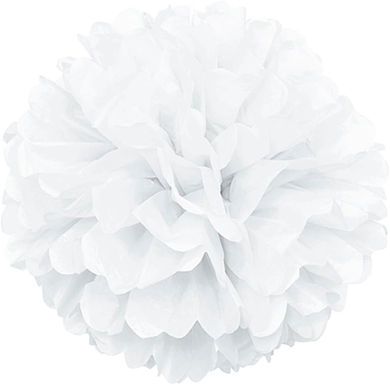 White Solid 16 Inch Hanging Tissue Pom Pom