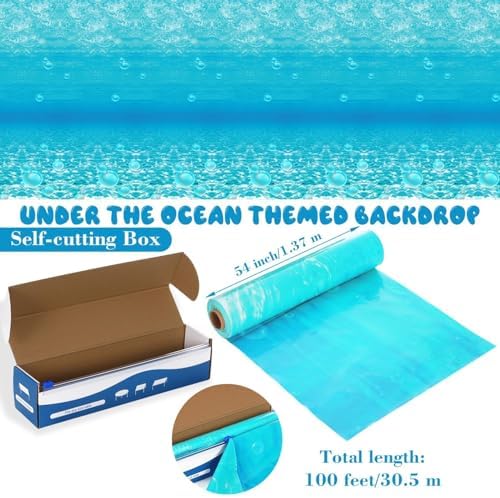 FULJOOY 1200x54 Inch Ocean Themed Table Cover with Slide Cutter Box