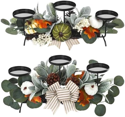 Thanksgiving Candle Centerpieces with 3 Holders Fall Decor