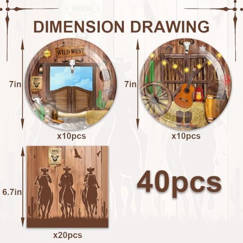 40 Pcs Western Cowboy Birthday Party Plates Napkins