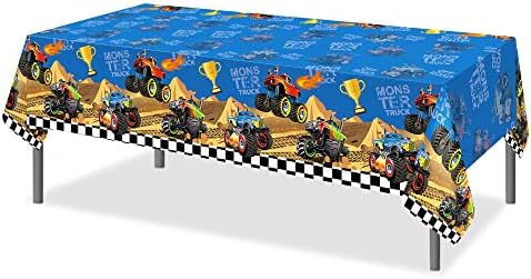 2 PCS Monster Truck Party Tablecloths 87 x 51 Rectangular Plastic Covers for Kids Parties and Decorations