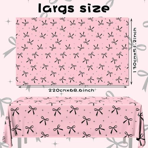 3Pcs Pink Black Bow Tablecloth for Parties