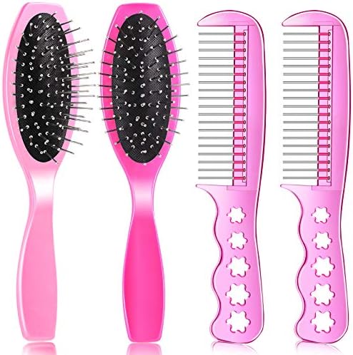 Patelai 4 Piece Plastic Pink Doll Hair Brush Set