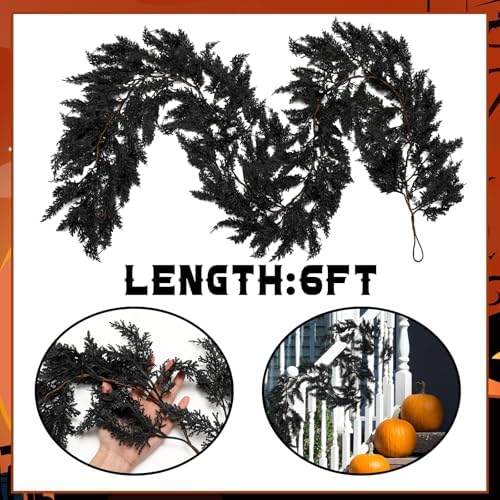 XunYee 6 Foot Black Halloween Garland for Home Decor