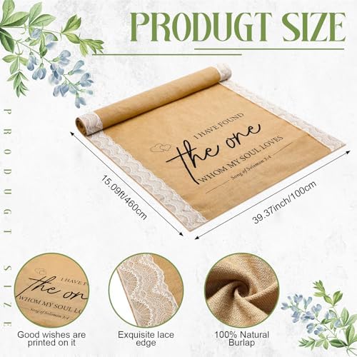Tondiamo 40 Inch x 15 Ft Burlap Wedding Aisle Runner with Lace