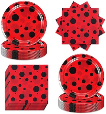 40 Pcs Ladybug Plates Napkins Birthday Party Supplies for 20 Guests
