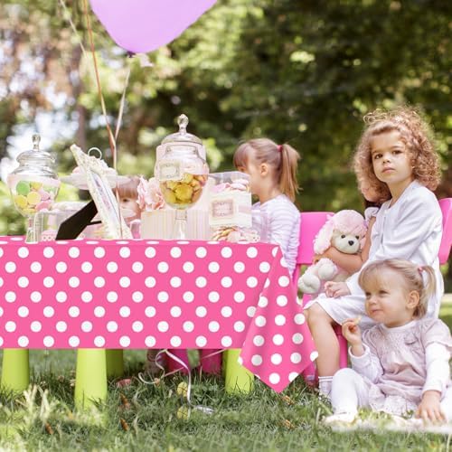 4 Pack Pink White Polka Dots Rectangular Tablecloths for Parties and Home Use