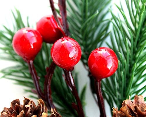 OLYPHAN Red Berry Pine Cones Decor Set of 8