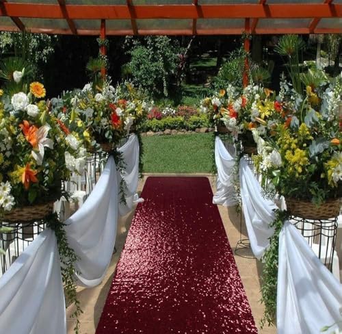 ShinyBeauty Sequin Aisle Runner Rug 4x15FT Sparkly Burgundy Carpet for Wedding and Party Decor