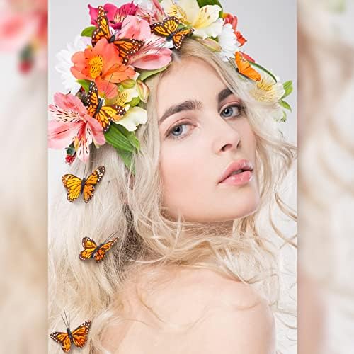 24 Pcs Monarch Butterfly Decorations Artificial Floral Picks with Wire for Wall and Vase