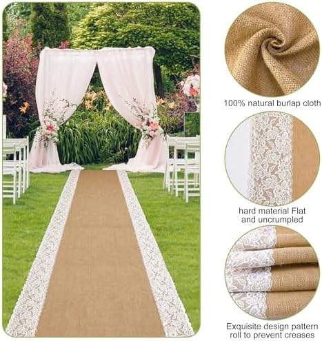 Moonoom 20 Ft x 36 In Natural Burlap Wedding Aisle Runner