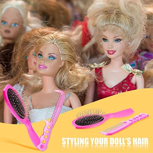 Patelai 4 Piece Plastic Pink Doll Hair Brush Set