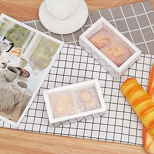 BENECREAT 12 Pack White Rectangle Drawer Kraft Boxes with PVC Window for Party Favors