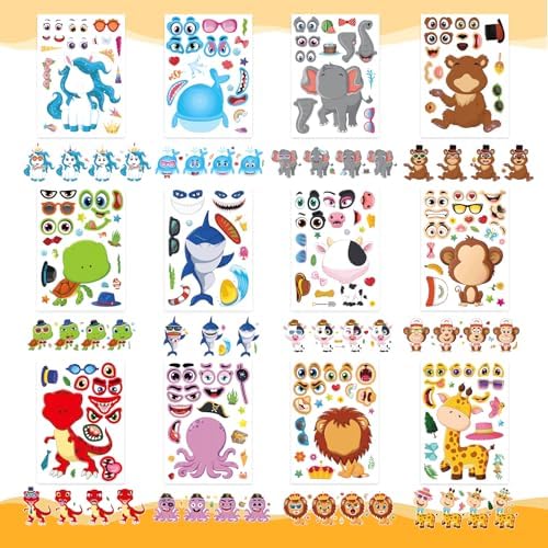 DUJAA 48 Sheets Animal Face Stickers for Kids