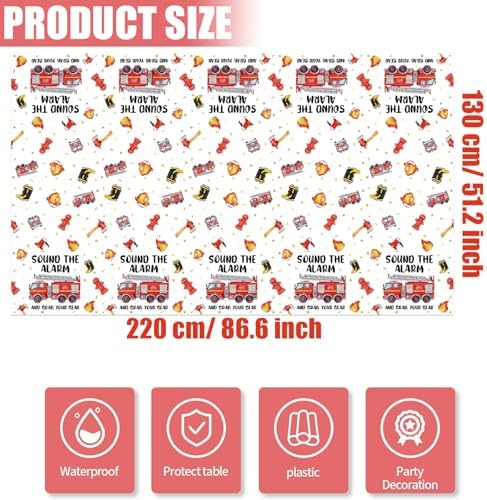 Fire Truck Birthday Tablecloth Set of 3 for 8 Foot Tables